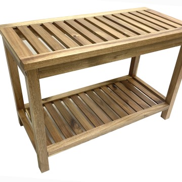 Premium Acacia Wood Slatted Bath Bench with Two-Tier Storage
